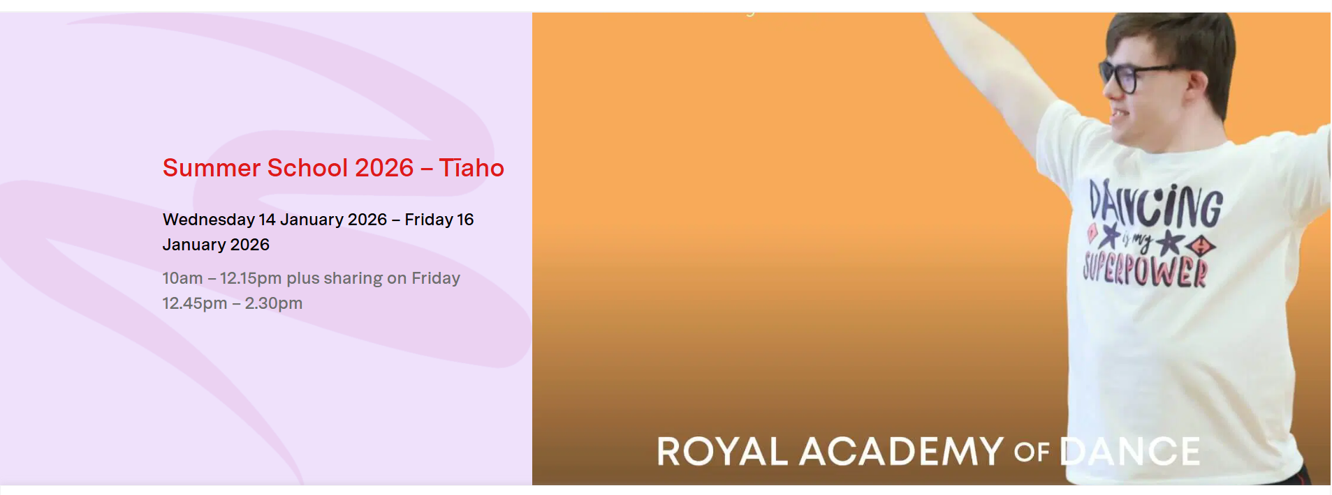 Summer School 2026 Royal Academy of Dance NZ and WIDance Summer School 2026 banner